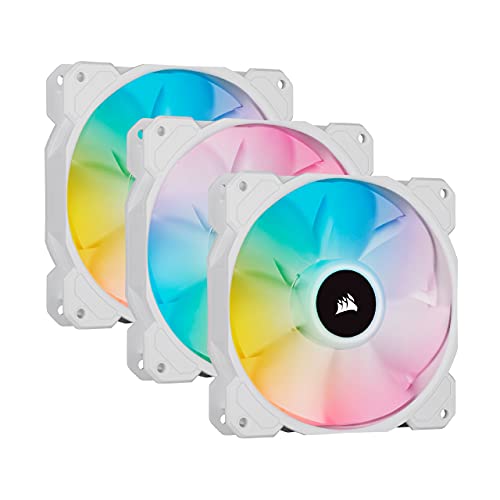 Corsair iCUE SP120 RGB ELITE Performance 120mm-PWM-Lüfter 3er-Pack mit iCUE Lighting Node CORE (CORSAIR AirGuide-Technologie, acht ansteuerbare RGB-LEDs, leise 18 dBA, bis zu 1.500 U/min) Weiß von Corsair