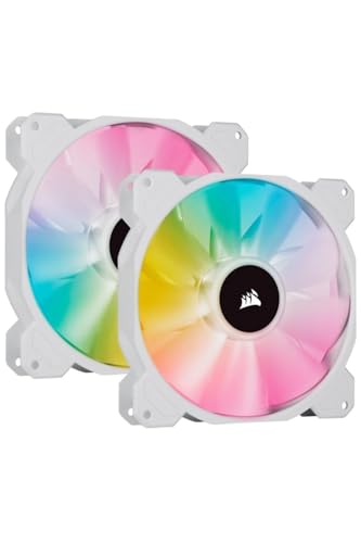 Corsair iCUE SP140 RGB ELITE Performance 140mm-PWM-Lüfter 2er-Pack mit iCUE Lighting Node CORE (CORSAIR AirGuide-Technologie, acht ansteuerbare RGB-LEDs, leise 18 dBA, bis zu 1.200 U/min) Weiß von Corsair