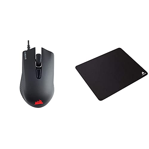 Corsar Harpoon PRO RGB FPS/MOBA-Optisch-Gaming-Maus (12.000DPI Optisch Sensor, Leicht, 6 vollständig programmierbare Tasten) schwarz & MM100 Gaming Mauspad (Medium, Tuchfläche) schwarz von Corsair