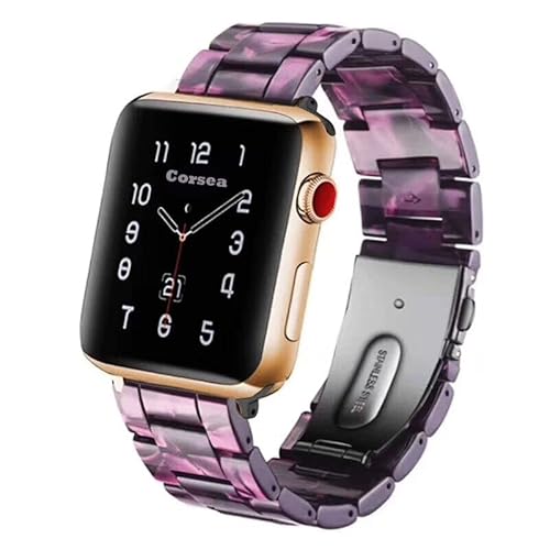 Corsea Harz-Armband für Apple Watch, Ersatzarmband mit Edelstahl-Schnalle, leicht, bequem und modisch, kompatibel mit Serie 8, 7, 6, 5, 4, 3, 2, 1, SE, 38 mm/40 mm/41 mm, Violett von Corsea