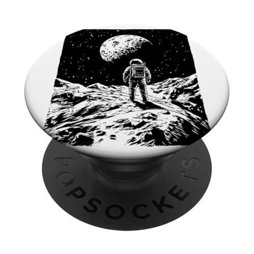 Astronaut Mond Weltraum Kunstwerk Planeten Galaxie Erkundung PopSockets Klebender PopGrip von Cosmic Landscape and Astronaut Artwork