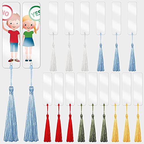 Cosswe Transparente Acryl Lesezeichen, 30 Stück mit Bunte Quaste Set, DIY Rohling, Rechteckig, Transparente, für DIY Projekte, Notizbuch, Geschenkanhänger (12 x 3,2 cm) von Cosswe