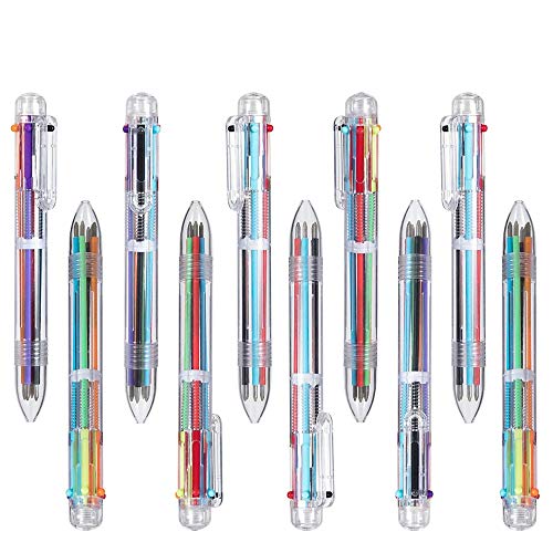 Mehrfarbige Kugelschreiber, 6-in-1, transparenter Tintenroller, mehrfarbig, für Büro/Schulbedarf/Studenten/Kinder (10 Stück) von Cosswe