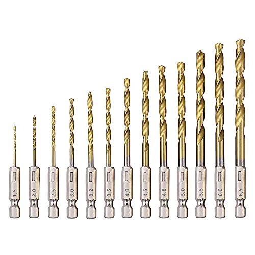 Metallbohrer Set, 13 Stück HSS Spiralbohrer Set, Hochgeschwindigkeits Titan beschichteter Stahl, hitzebeständig, 1.5 mm - 6.5 mm, zum Bohren von Holz Metall Kunststoff von Cosswe