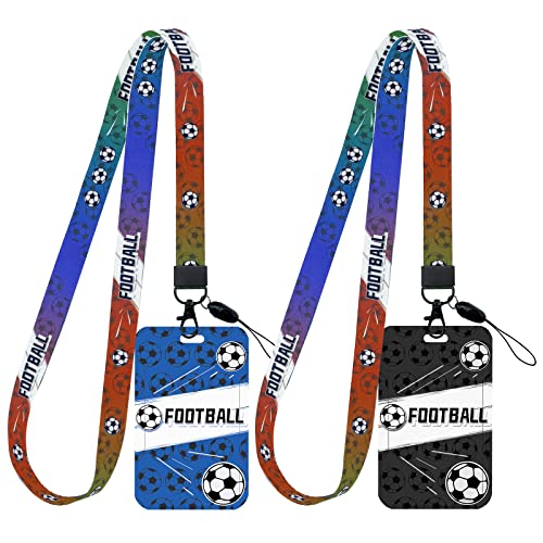 Kartenhalter Mit Schlüsselband, 2 Pcak Fußballmuster AusweishüLle Mit Band Cool Ausweishülle Mit Schlüsselband für Jungen Männer Fußballfan (Fußballmuster) von Cosysparks
