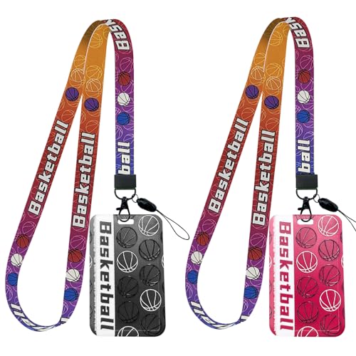 Lanyards für Hals mit Kartenhalter, 2-Pack Basketball Muster kartenhalter mit schlüsselband Lanyard mit Card Case Lanyard mit Abzeichen Halter für Jungen Männer Basketball Fan(Basketball Muster) von Cosysparks