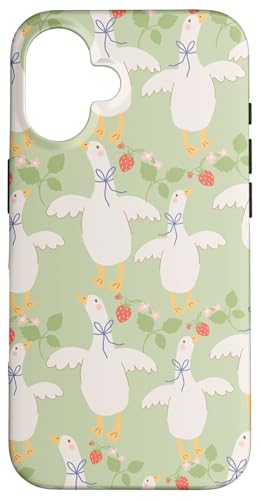 Niedlicher Cottagecore Erdbeerblumen und Gänse Pastelldruck Hülle für iPhone 16 Niedlicher Cottagecore Erdbeerblumen und Gänse Pastelldruck Hülle für iPhone 16 von Cottagecore and Nature tees