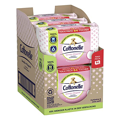 Cottonelle Feuchtes Toilettenpapier Sensitive, Maxi-Pack, 6 X 84 Toilettentücher von Cottonelle