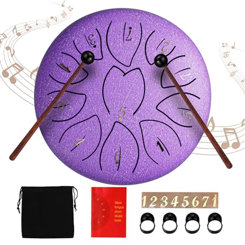 Couleeur Tongue Drum,6 Zoll 11 Tone C-Dur Zungentrommel, Mini Stahlzungentrommel für Anfänger Kinder Erwachsene, Handpan Steel Drum für Meditation,Yoga,Musikerziehung, Klangheilung（Lila） von Couleeur