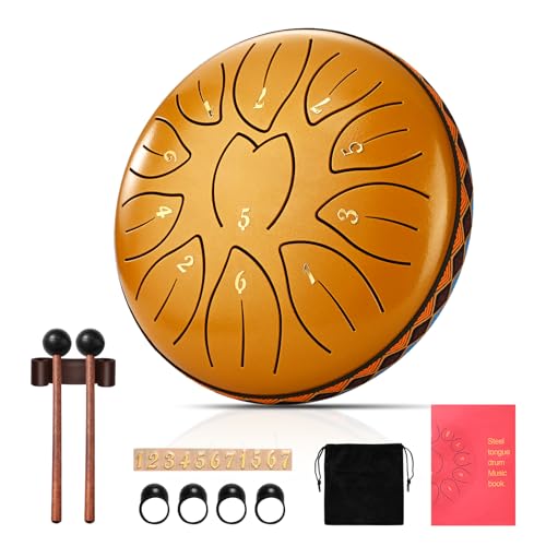 Couleeur Zungentrommel aus Stahl, 6 Zoll, 11 Töne C Schlüssel Steel Zunge Drum Mini Trommel Handpan mit Tasche, Schlägel und Plektren, Perkussionsinstrument, ideal für Camping, Yoga, Meditation (Gold) von Couleeur