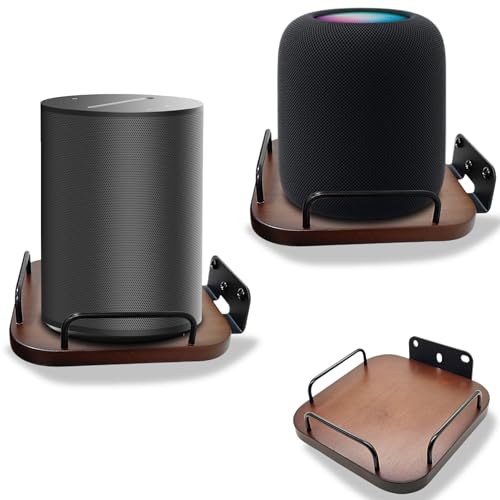 Counlisha Universelle Lautsprecher-Wandhalterung, sicher verstellbar, Echtholz-Wandhalterung, kleine Lautsprecher-Regale für Bose, Homepod, JBL, Sonos, Sony, KEF, Google, Roku (Walnuss, 2 Stück) von Counlisha