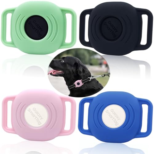 Silikon-Schutzhülle für Galaxy SmartTag für Haustiere, Hunde, Zubehör Connect Handy-Tracker/Locator, leichte Halterung, Schutz und Abdeckung Finder Tag Anti-Kratzer, Schwarz, Grün, Rosa, Blau (4 von Counlisha