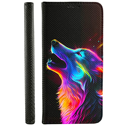 CoverHeld Handyhülle für Samsung Galaxy A14 5G Hülle aus Kunstleder zum klappen mit Motiv 3508 magischer Wolf Neon Farben bunt von CoverHeld