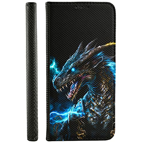 CoverHeld Handyhülle für Samsung Galaxy A33 5G Hülle aus Kunstleder zum klappen mit Motiv 3515 schwarzer Drache Hörner Blauer Schimmer von CoverHeld