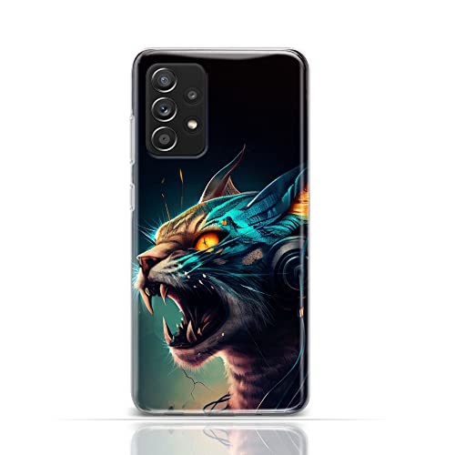 CoverHeld Hülle für Samsung Galaxy A13 5G Handyhülle Schutzhülle aus weichem Silikon TPU Softcase mit Motiv 3521 Wildkatze mit Kopfhörer orange Augen von CoverHeld