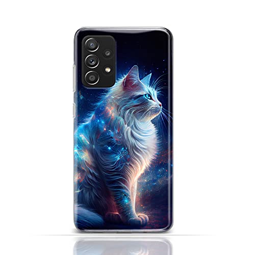 CoverHeld Hülle für Samsung Galaxy A14 5G Handyhülle Schutzhülle aus Silikon TPU Softcase mit Motiv 3512 leuchtende Katze Blauer Schimmer von CoverHeld