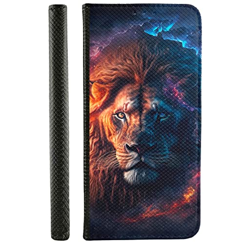 Handyhülle für Huawei P20 Lite Hülle aus Kunstleder zum klappen mit Motiv 3502 kosmisches Löwenportrait blau-Gold von CoverHeld