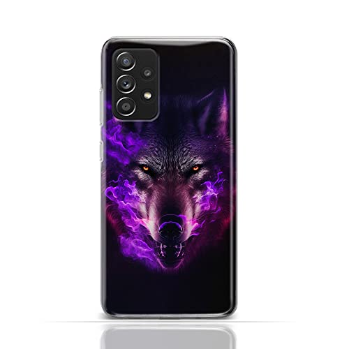 Hülle für Samsung Galaxy A04s Handyhülle Schutzhülle aus Silikon TPU Softcase mit Motiv 3481 Wolf Gelbe Augen Lila Rauch von CoverHeld