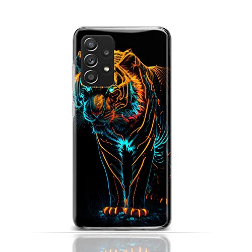 Hülle für Samsung Galaxy A71 Handyhülle Schutzhülle aus Silikon TPU Softcase mit Motiv 3509 Tiger Silhouette leuchtende Linien orange von CoverHeld