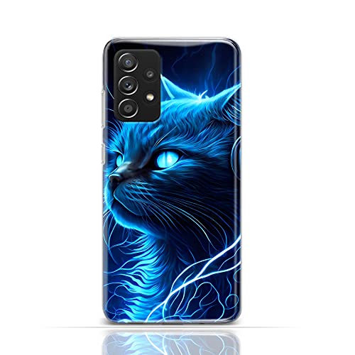 Hülle für Samsung Galaxy A8 2018 Handyhülle Schutzhülle aus weichem Silikon TPU Softcase mit Motiv 3540 Blaue Katze Leuchtend von CoverHeld