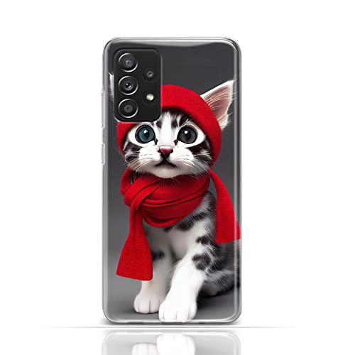 Hülle für Samsung Galaxy M13 4G Handyhülle Schutzhülle aus weichem Silikon TPU Softcase mit Motiv 3537 gestreiftes Kätzchen 3D Roter Schal von CoverHeld