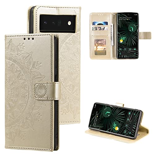 CoverKingz Handy Case kompatibel mit Google Pixel 7 - Handy Cover mit Kartenfach Phonecase - Smartphone Hülle klappbar Motiv Mandala Gold von CoverKingz