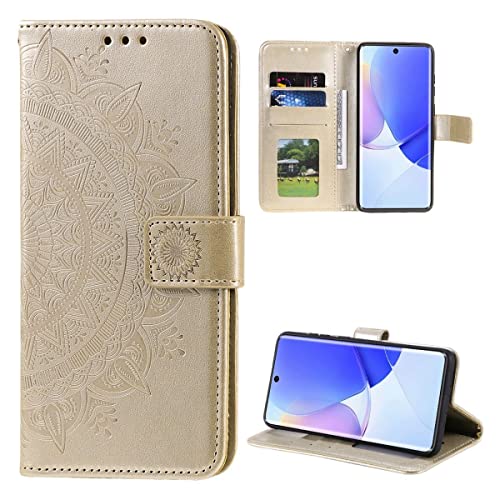 CoverKingz Handy Case kompatibel mit Huawei Nova 9 / Honor 50 - Handy Cover mit Kartenfach Phonecase - Smartphone Hülle klappbar Motiv Mandala Gold von CoverKingz