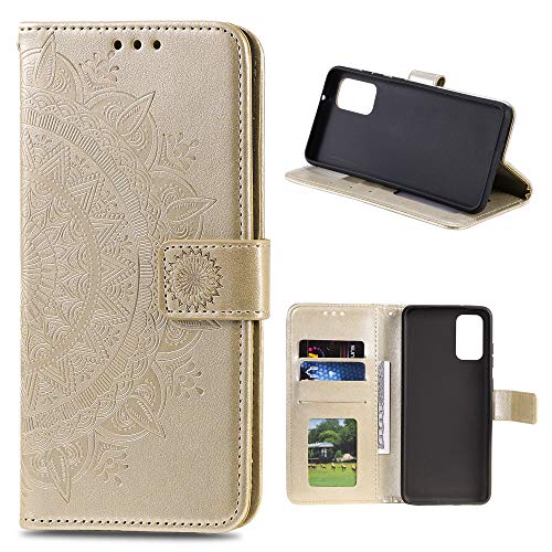 CoverKingz Handy Case kompatibel mit Huawei P smart 2021 - Handy Cover mit Kartenfach Phonecase - Smartphone Hülle klappbar Motiv Mandala Gold von CoverKingz