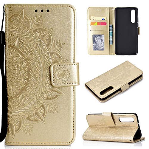 CoverKingz Handy Case kompatibel mit Huawei P30 - Handy Cover mit Kartenfach Phonecase - Smartphone Hülle klappbar Motiv Mandala Gold von CoverKingz