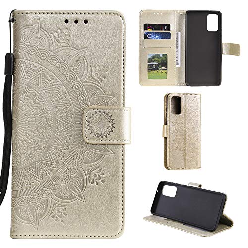 CoverKingz Handy Case kompatibel mit Huawei P40 - Handy Cover mit Kartenfach Phonecase – Smartphone Hülle klappbar Motiv Mandala Gold von CoverKingz