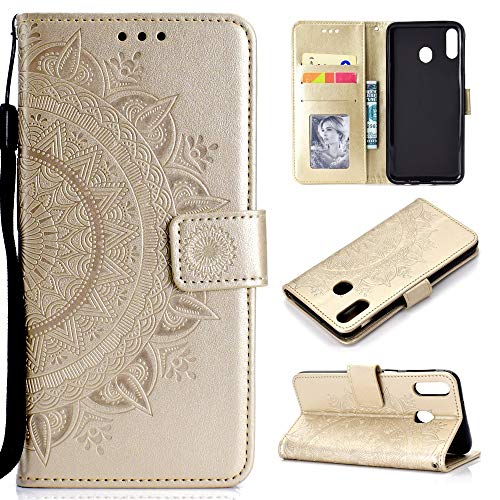 CoverKingz Handy Case kompatibel mit Huawei P40 Lite E - Handy Cover mit Kartenfach Phonecase – Smartphone Hülle klappbar Motiv Mandala Gold von CoverKingz