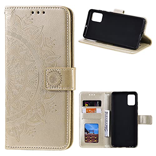 CoverKingz Handy Case kompatibel mit Motorola Moto G9 Plus - Handy Cover mit Kartenfach Phonecase - Smartphone Hülle klappbar Motiv Mandala Gold von CoverKingz
