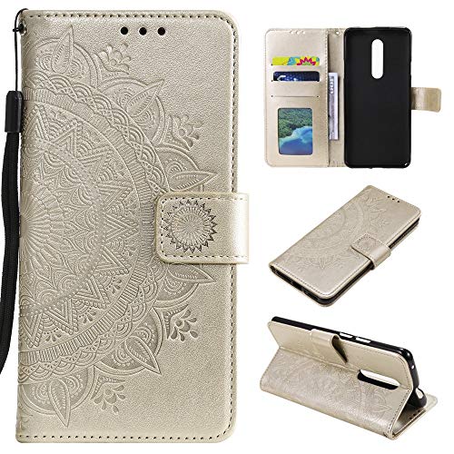 CoverKingz Handy Case kompatibel mit Nokia 2.4 - Handy Cover mit Kartenfach Phonecase - Smartphone Hülle klappbar Motiv Mandala Gold von CoverKingz