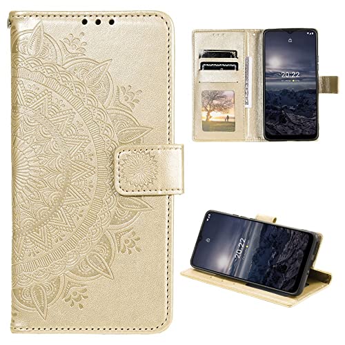 CoverKingz Handy Case kompatibel mit Nokia G21 / G11 - Handy Cover mit Kartenfach Phonecase - Smartphone Hülle klappbar Motiv Mandala Gold von CoverKingz