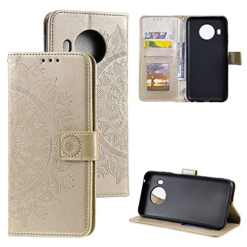 CoverKingz Handy Case kompatibel mit Nokia X10 / X20 - Handy Cover mit Kartenfach Phonecase - Smartphone Hülle klappbar Motiv Mandala Gold von CoverKingz
