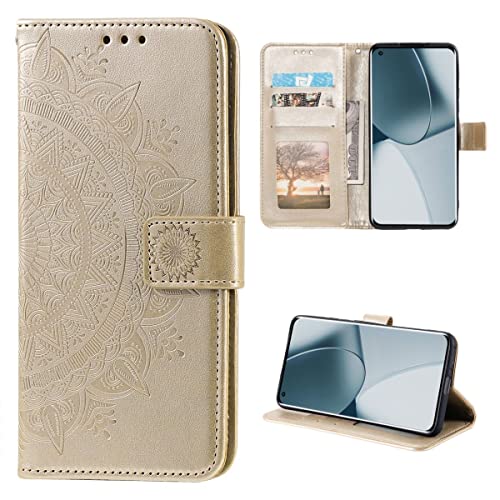 CoverKingz Handy Case kompatibel mit OnePlus 10 Pro 5G - Handy Cover mit Kartenfach Phonecase - Smartphone Hülle klappbar Motiv Mandala Gold von CoverKingz