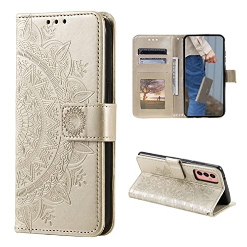 CoverKingz Handy Case kompatibel mit Samsung Galaxy A14 4G/5G - Handy Cover mit Kartenfach Phonecase - Smartphone Hülle klappbar Motiv Mandala Gold von CoverKingz