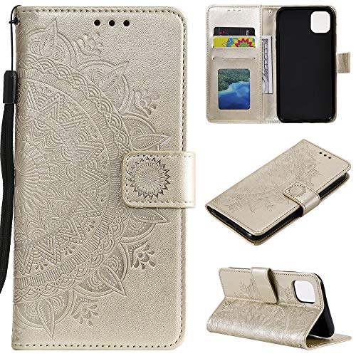 CoverKingz Handy Case kompatibel mit Samsung Galaxy A22 5G - Handy Cover mit Kartenfach Phonecase - Smartphone Hülle klappbar Motiv Mandala Gold von CoverKingz