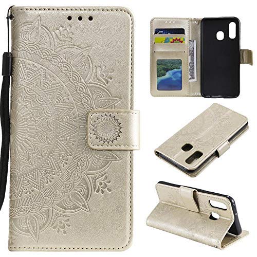 CoverKingz Handy Case kompatibel mit Samsung Galaxy A40 - Handy Cover mit Kartenfach Phonecase - Smartphone Hülle klappbar Motiv Mandala Gold von CoverKingz