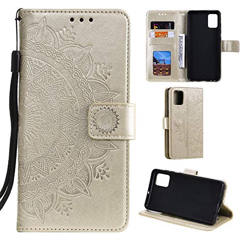 CoverKingz Handy Case kompatibel mit Samsung Galaxy A51 - Handy Cover mit Kartenfach Phonecase - Smartphone Hülle klappbar Motiv Mandala Gold von CoverKingz