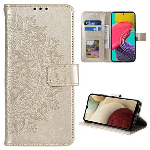 CoverKingz Handy Case kompatibel mit Samsung Galaxy M33 5G - Handy Cover mit Kartenfach Phonecase - Smartphone Hülle klappbar Motiv Mandala Gold von CoverKingz