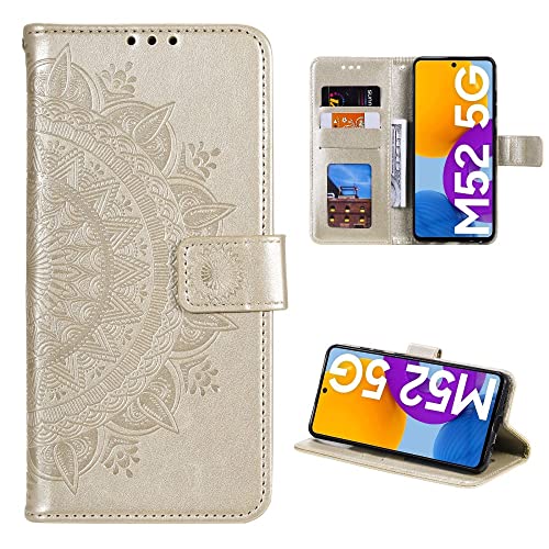 CoverKingz Handy Case kompatibel mit Samsung Galaxy M52 5G - Handy Cover mit Kartenfach Phonecase - Smartphone Hülle klappbar Motiv Mandala Gold von CoverKingz