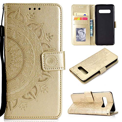 CoverKingz Handy Case kompatibel mit Samsung Galaxy S10 - Handy Cover mit Kartenfach Phonecase - Smartphone Hülle klappbar Motiv Mandala Gold von CoverKingz