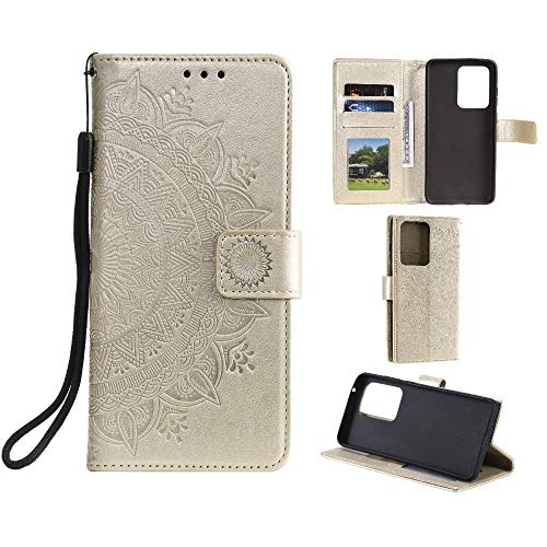 CoverKingz Handy Case kompatibel mit Samsung Galaxy S20 Ultra [6,9 Zoll] - Handy Cover mit Kartenfach Phonecase - Smartphone Hülle klappbar Motiv Mandala Gold von CoverKingz