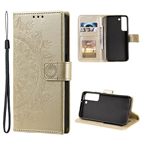 CoverKingz Handy Case kompatibel mit Samsung Galaxy S22+ (Plus) - Handy Cover mit Kartenfach Phonecase - Smartphone Hülle klappbar Motiv Mandala Gold von CoverKingz