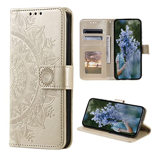 CoverKingz Handy Case kompatibel mit Samsung Galaxy S23+ - Handy Cover mit Kartenfach Phonecase - Smartphone Hülle klappbar Motiv Mandala Gold von CoverKingz