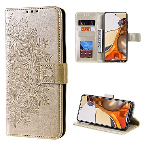 CoverKingz Handy Case kompatibel mit Xiaomi 11T / 11T Pro - Handy Cover mit Kartenfach Phonecase - Smartphone Hülle klappbar Motiv Mandala Gold von CoverKingz