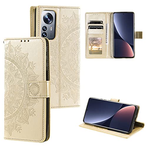 CoverKingz Handy Case kompatibel mit Xiaomi 12 Pro - Handy Cover mit Kartenfach Phonecase - Smartphone Hülle klappbar Motiv Mandala Gold von CoverKingz
