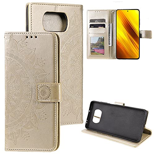CoverKingz Handy Case kompatibel mit Xiaomi Poco X3 NFC/Poco X3 Pro - Handy Cover mit Kartenfach Phonecase - Smartphone Hülle klappbar Motiv Mandala Gold von CoverKingz