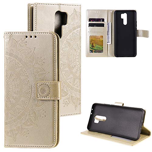 CoverKingz Handy Case kompatibel mit Xiaomi Redmi 9 - Handy Cover mit Kartenfach Phonecase - Smartphone Hülle klappbar Motiv Mandala Gold von CoverKingz